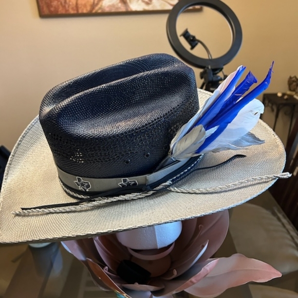 Custom Dallas Cowboys Inspired Bailey Bangora 7 1/8 size real straw Cowboy Hat - Picture 3 of 8
